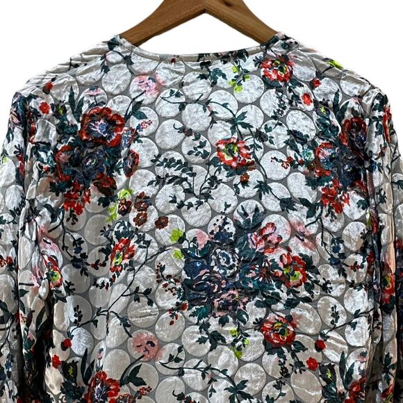 Maeve Umi Wrap Blouse Top Velvet Burnout Floral Kimono Sleeves Size XSmall - Picture 9 of 13